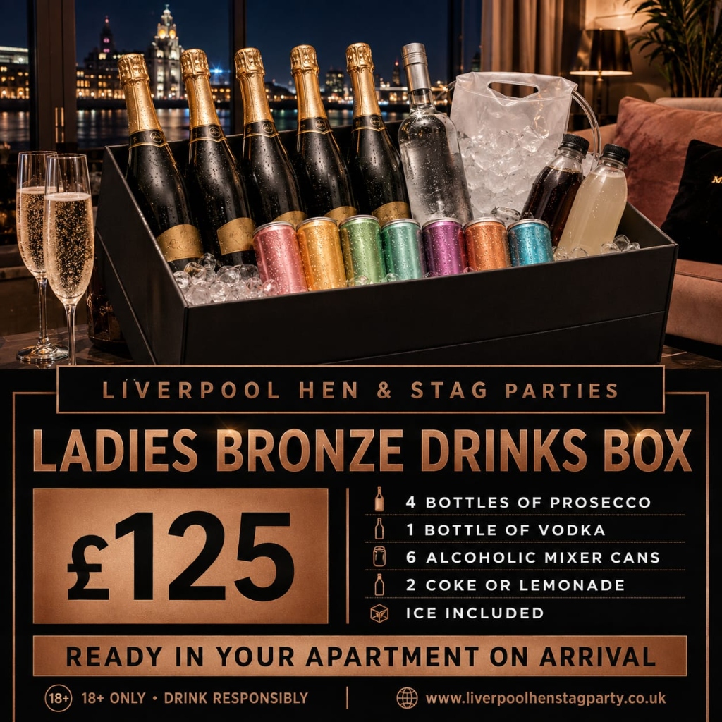 Ladies Bronze Drinks Box (£125) with chilled Prosecco, vodka, mixer cans and party ice