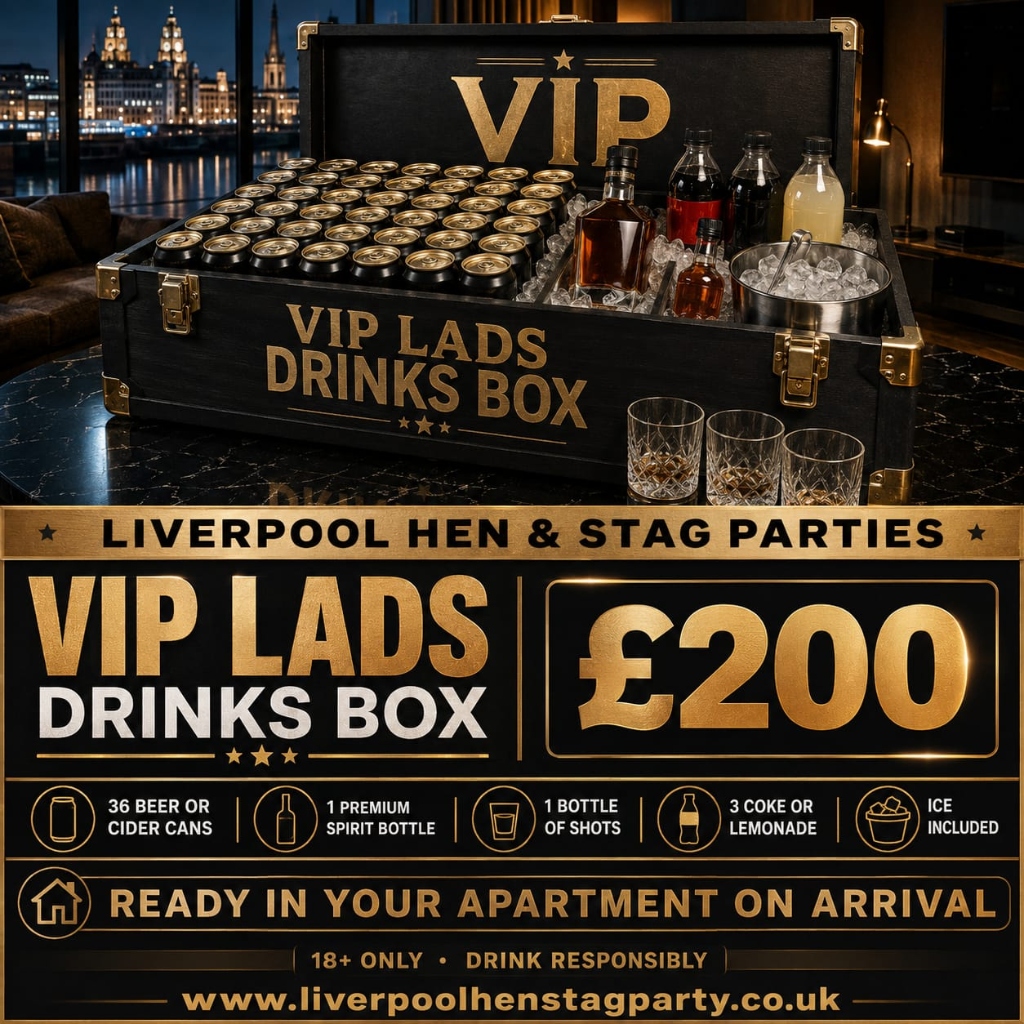 VIP Lads Drinks Box (£200) with 36 beers, spirits, shots, mixers and fresh ice